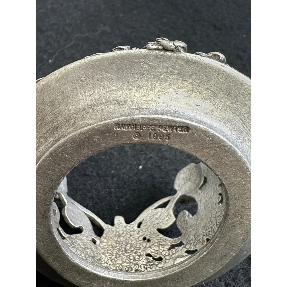 Rawcliffe Pewter 1995 Floral Rose Votive Candle Holder with Glass & Snuffer Set